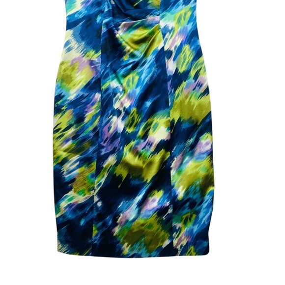 silk cocktail dress watercolor print cinch waist Sheath V-neck sz4 KAY UNGER - Picture 6 of 16